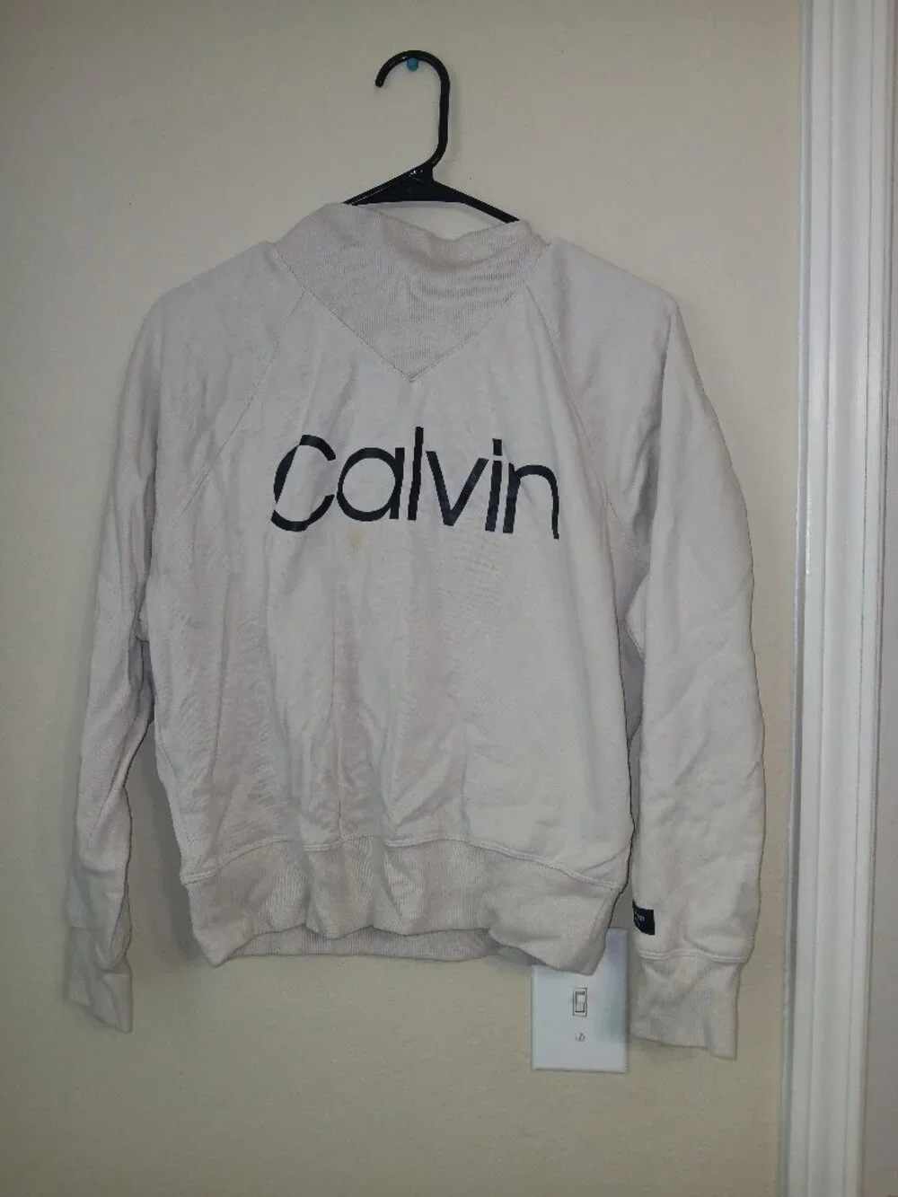 Calvin Klein Cream Off-White High Neck Graphic Crewneck Sweatshirt